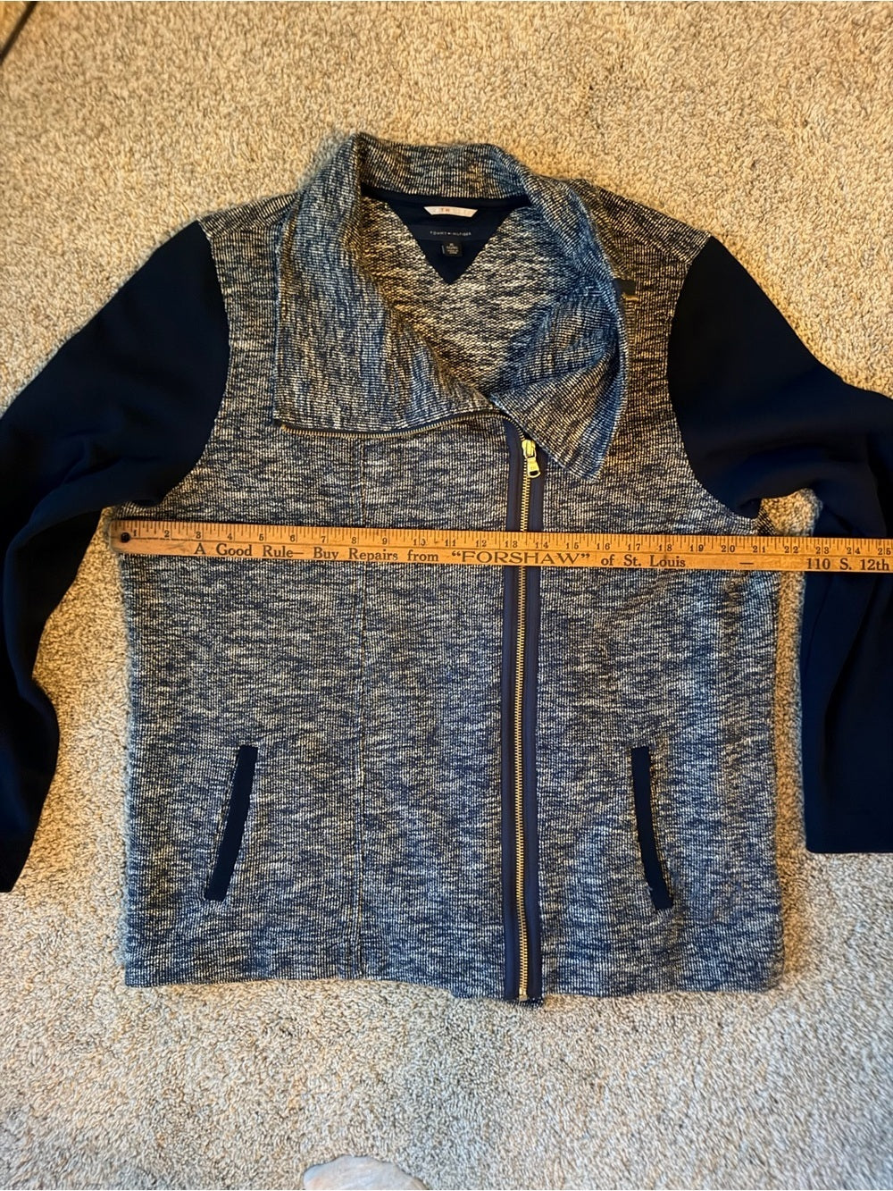 GT-0100 | Tommy Hilfiger Athluxe Metallic Navy Asymmetrical Moto Jacket XL
