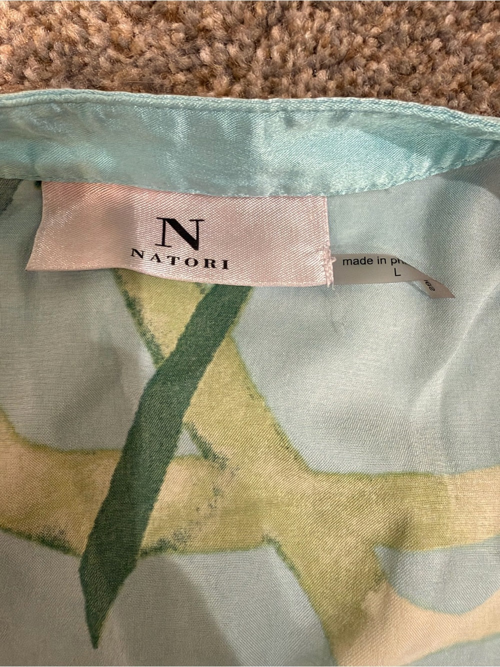 GT-0143 Natori Floral Satin Pajama Set Large Aqua Tropical Wide Leg