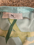 GT-0143 Natori Floral Satin Pajama Set Large Aqua Tropical Wide Leg