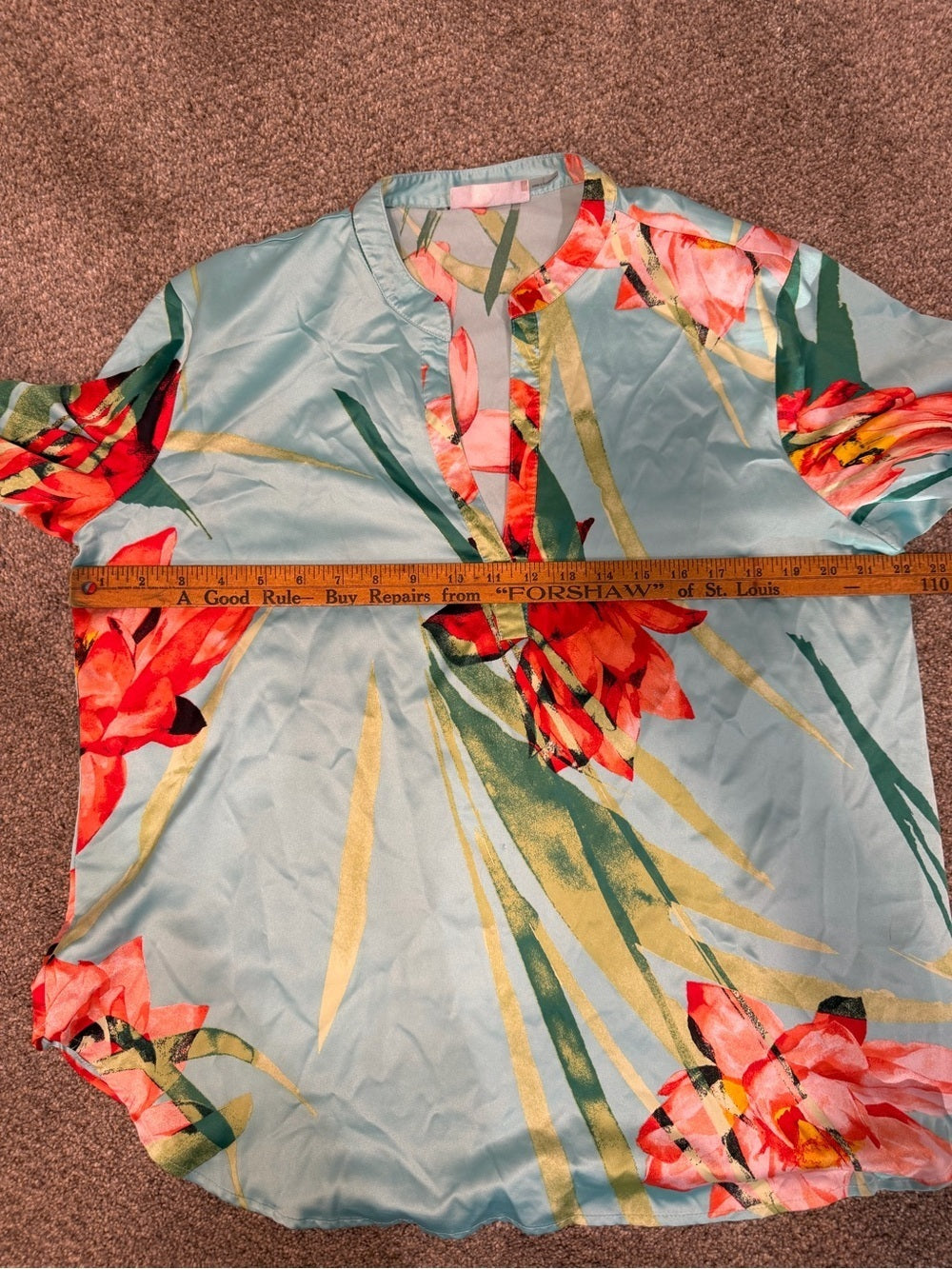 GT-0143 Natori Floral Satin Pajama Set Large Aqua Tropical Wide Leg