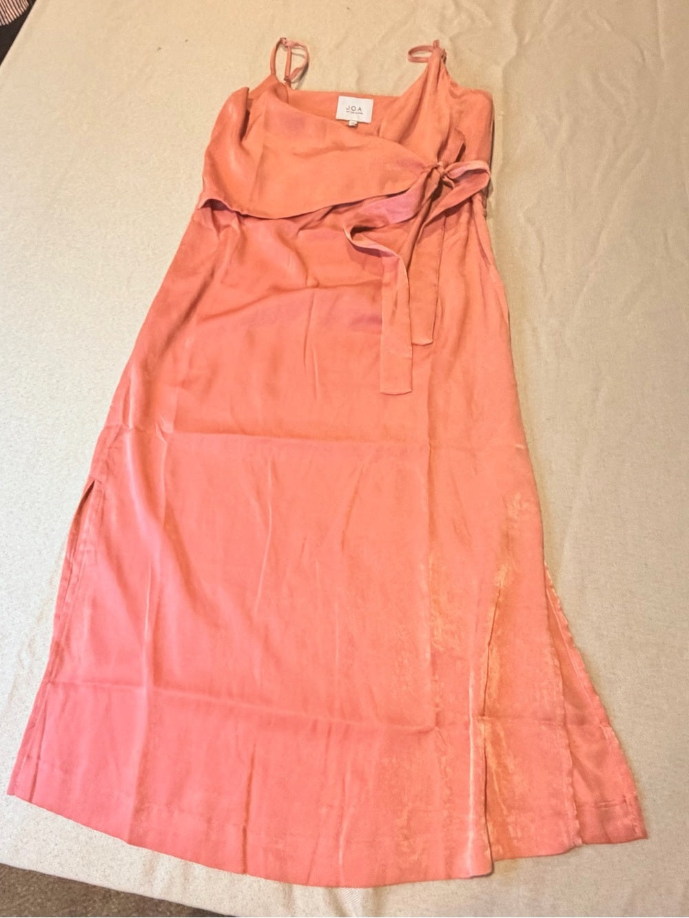 GT-23 J.O.A. Coral-Peach Slip Dress with Tie Waist