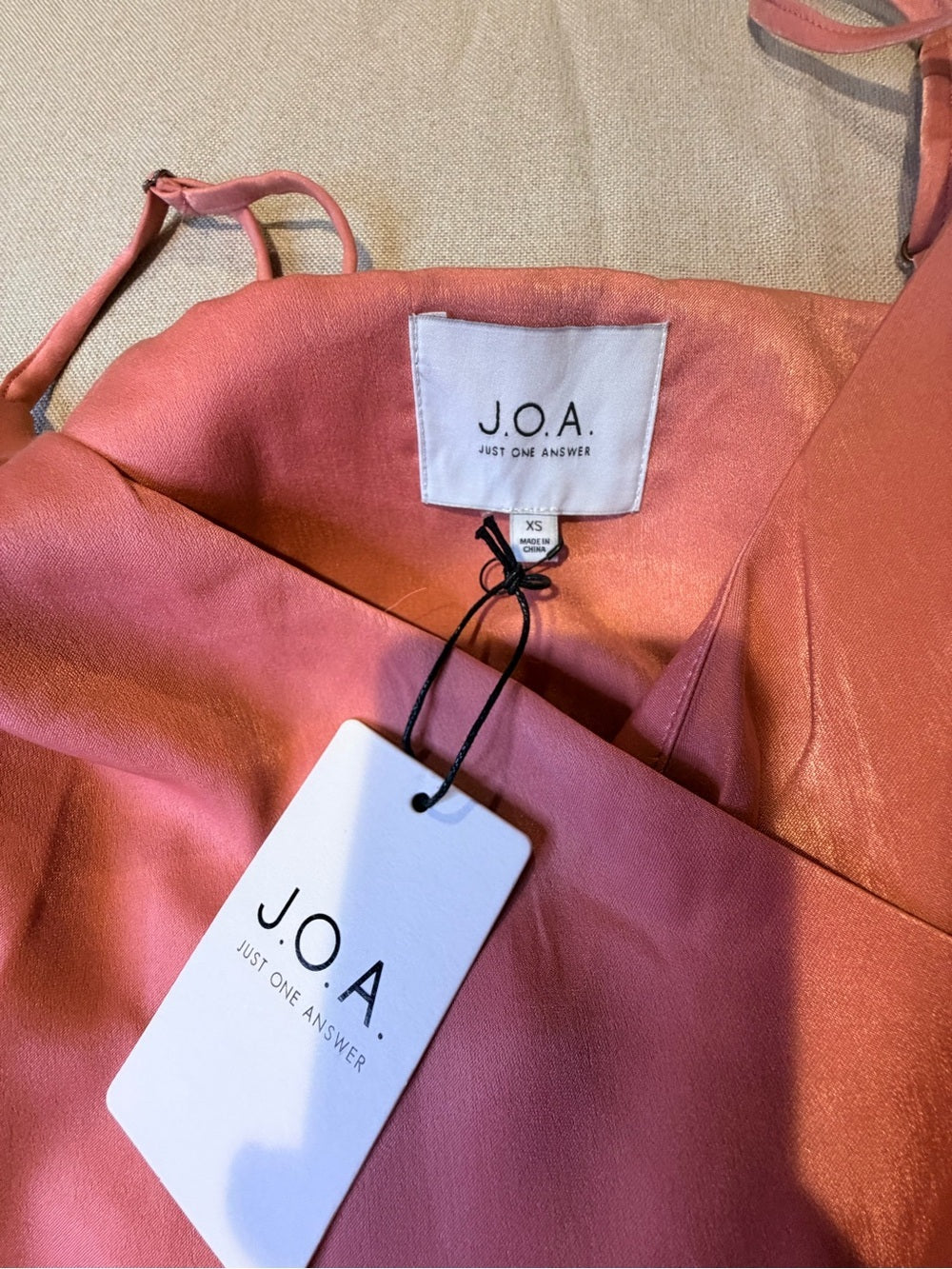 GT-23 J.O.A. Coral-Peach Slip Dress with Tie Waist