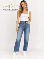 GT-0234 AYR Women’s Jeans 28 Long High Rise Straight Leg Raw Hem Denim
