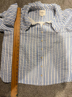 GT-0237 Umgee Blue White Striped Peter Pan Collar Puff Sleeve Blouse L