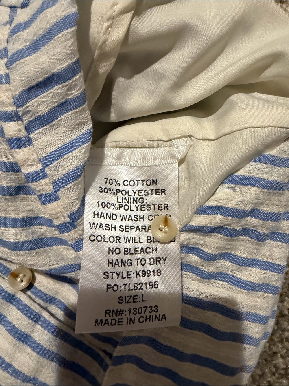 GT-0237 Umgee Blue White Striped Peter Pan Collar Puff Sleeve Blouse L