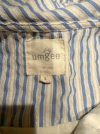 GT-0237 Umgee Blue White Striped Peter Pan Collar Puff Sleeve Blouse L