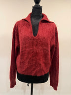 GT-0238 J.Crew 100% Cashmere Red Collared V Neck Sweater Small