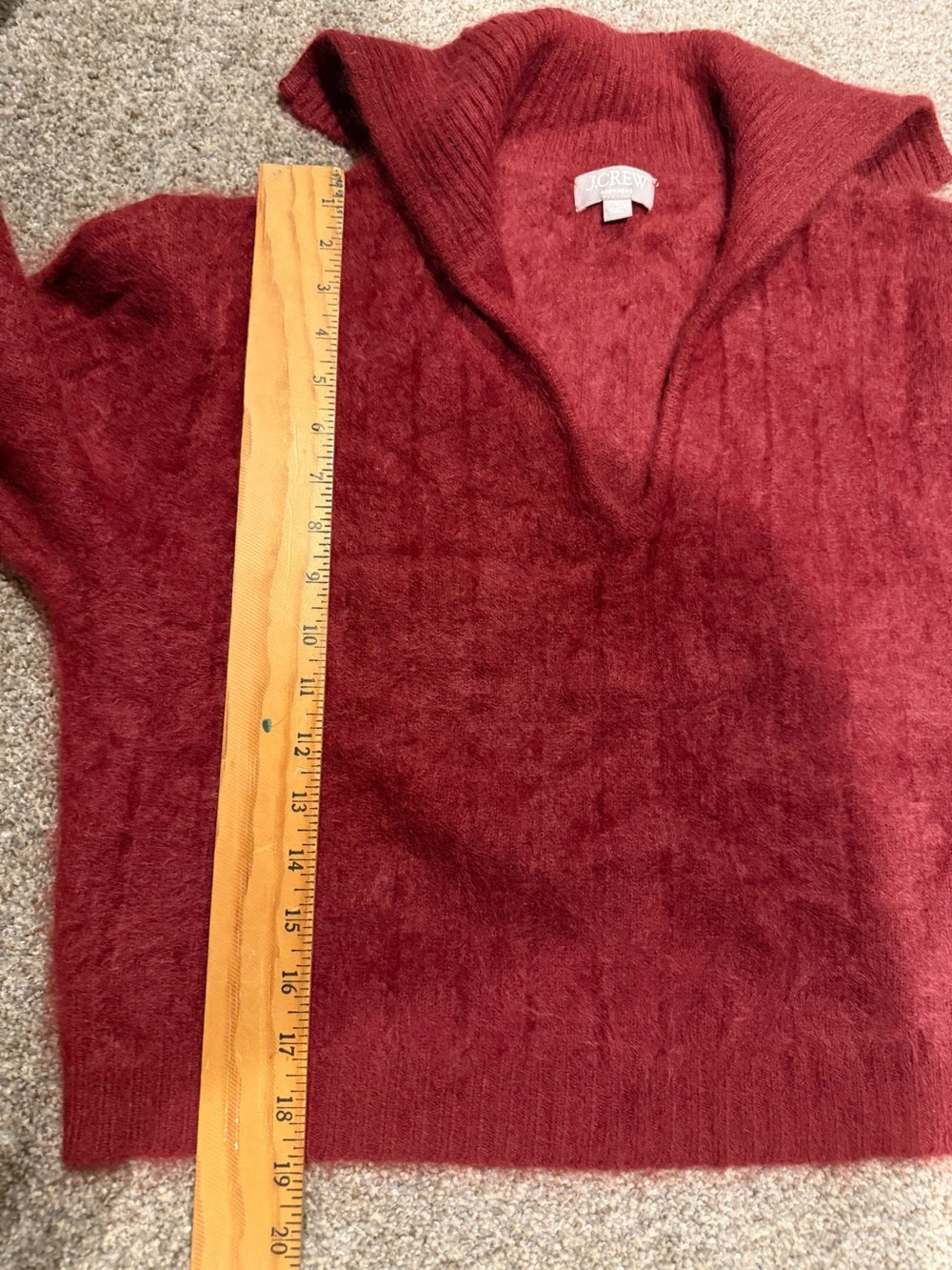 GT-0238 J.Crew 100% Cashmere Red Collared V Neck Sweater Small