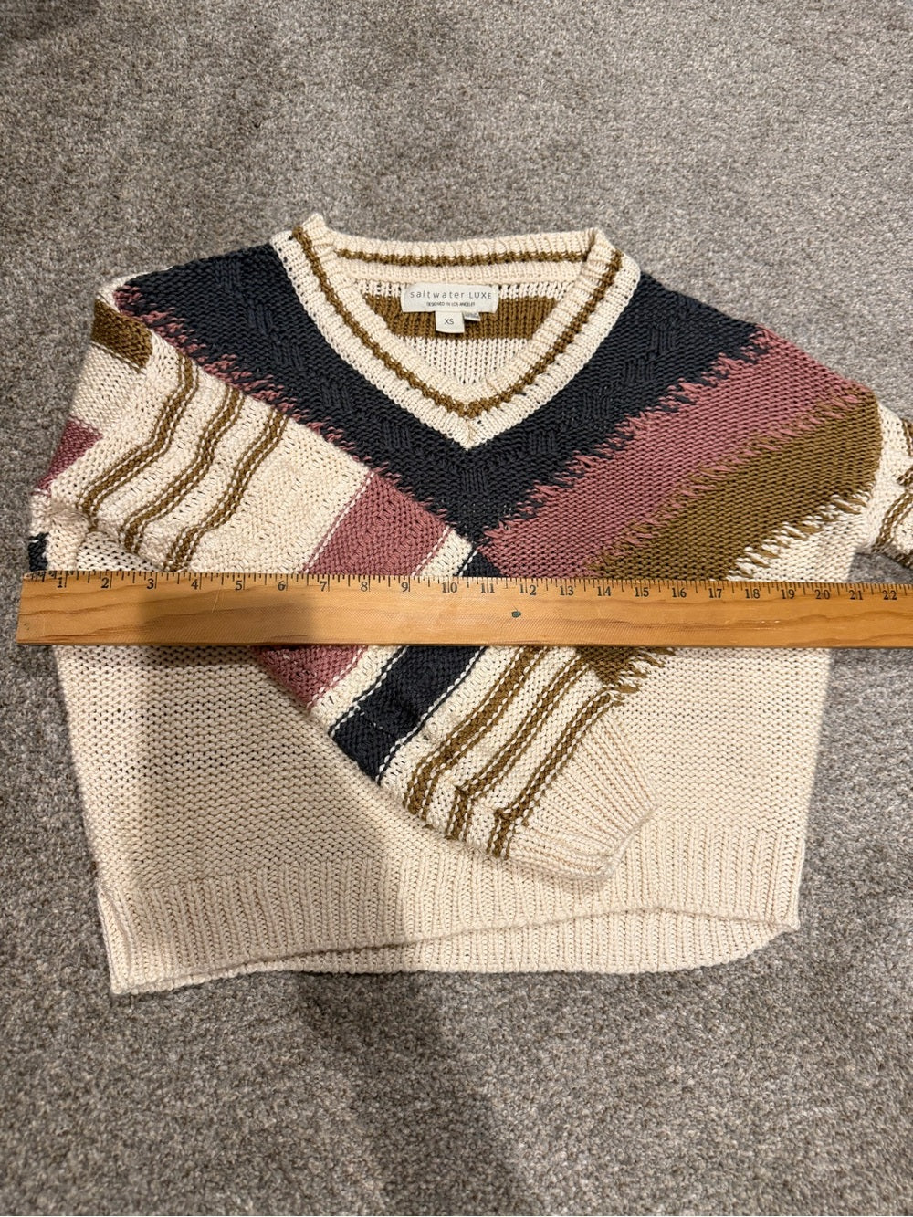 GT-0239 Saltwater Luxe Chunky Knit Chevron V Neck Sweater XS
