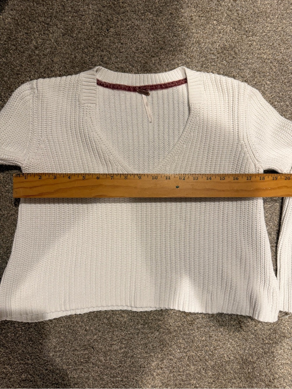 GT-0240 Free People White Cotton V Neck Bell Sleeve Knit Sweater
