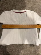 GT-0240 Free People White Cotton V Neck Bell Sleeve Knit Sweater