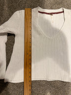 GT-0240 Free People White Cotton V Neck Bell Sleeve Knit Sweater