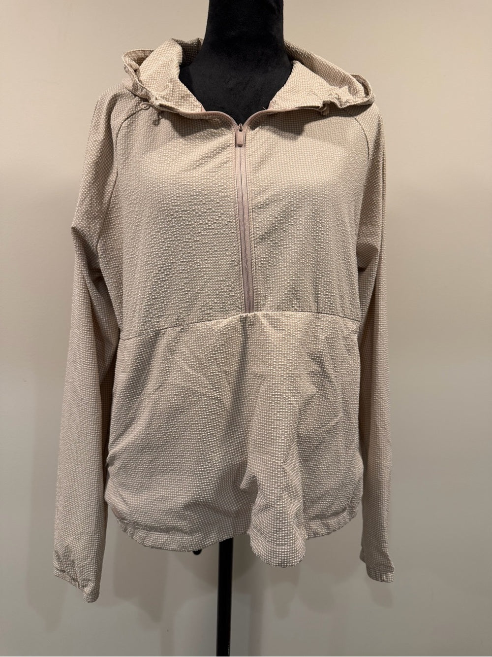 GT-0241 adidas Beige Gingham Hooded Half Zip Pullover Jacket L