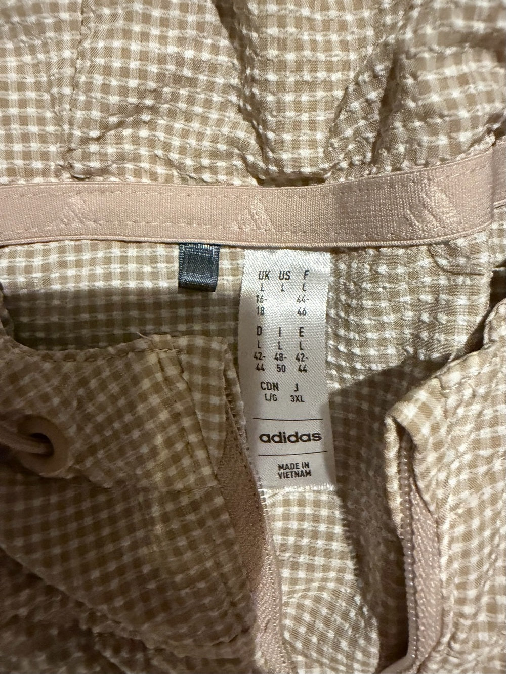 GT-0241 adidas Beige Gingham Hooded Half Zip Pullover Jacket L