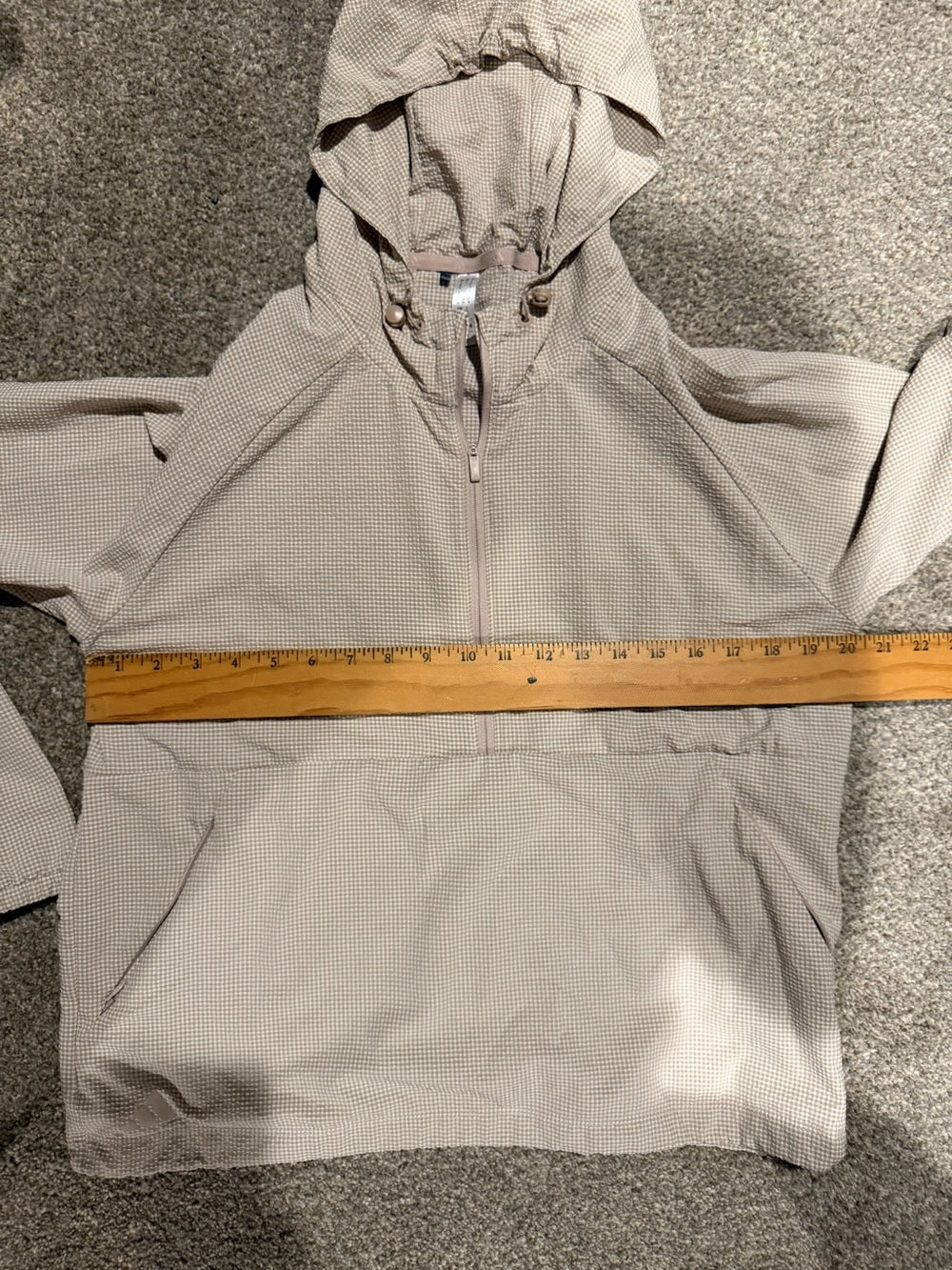GT-0241 adidas Beige Gingham Hooded Half Zip Pullover Jacket L