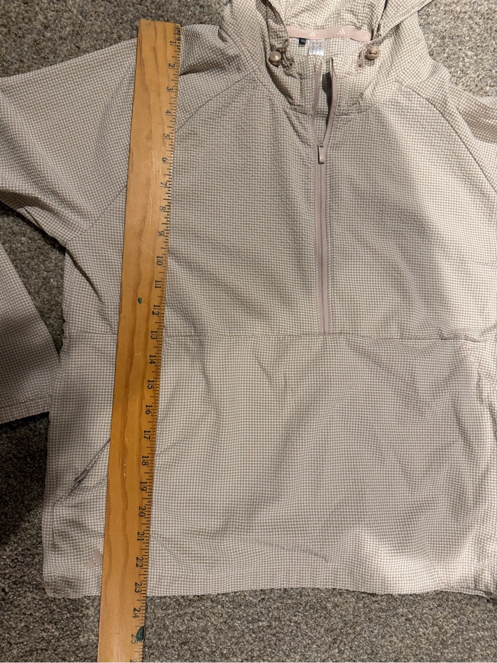 GT-0241 adidas Beige Gingham Hooded Half Zip Pullover Jacket L