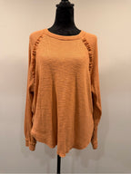GT-0242 Pilcro Anthropologie Rust Orange Ruffle Knit Top M Boho