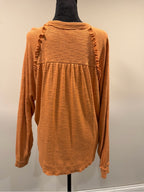GT-0242 Pilcro Anthropologie Rust Orange Ruffle Knit Top M Boho