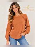 GT-0242 Pilcro Anthropologie Rust Orange Ruffle Knit Top M Boho