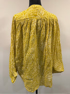 GT-0243 Pilcro Anthropologie Yellow White Printed Button Front Blouse M