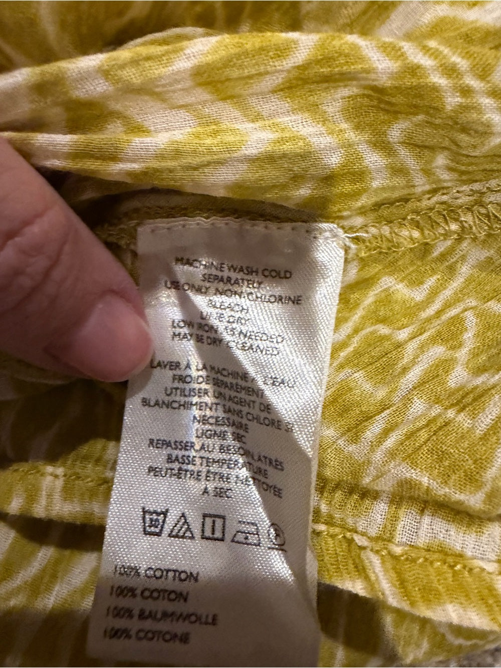 GT-0243 Pilcro Anthropologie Yellow White Printed Button Front Blouse M