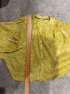 GT-0243 Pilcro Anthropologie Yellow White Printed Button Front Blouse M