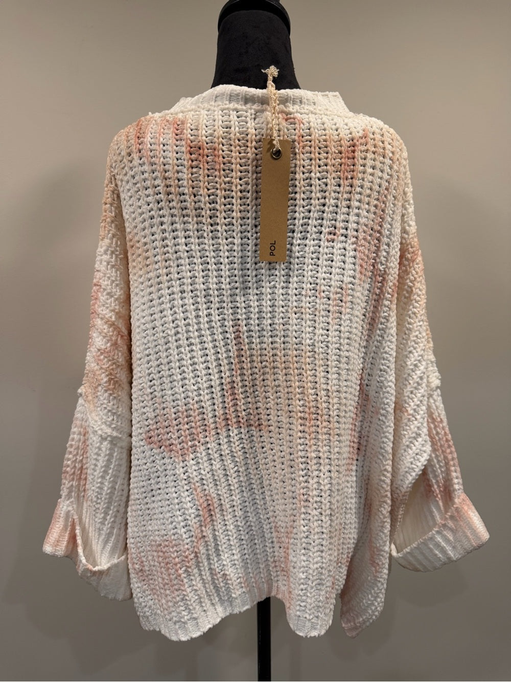 POL Women’s Pink Cream Tie Dye Chunky Knit Button Cardigan NWT S