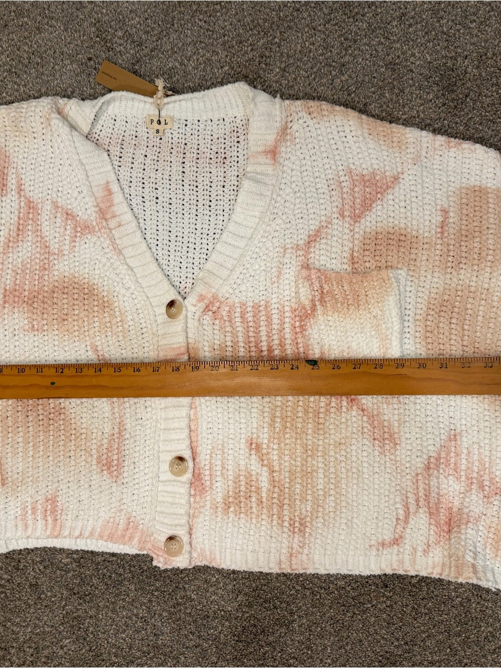 POL Women’s Pink Cream Tie Dye Chunky Knit Button Cardigan NWT S