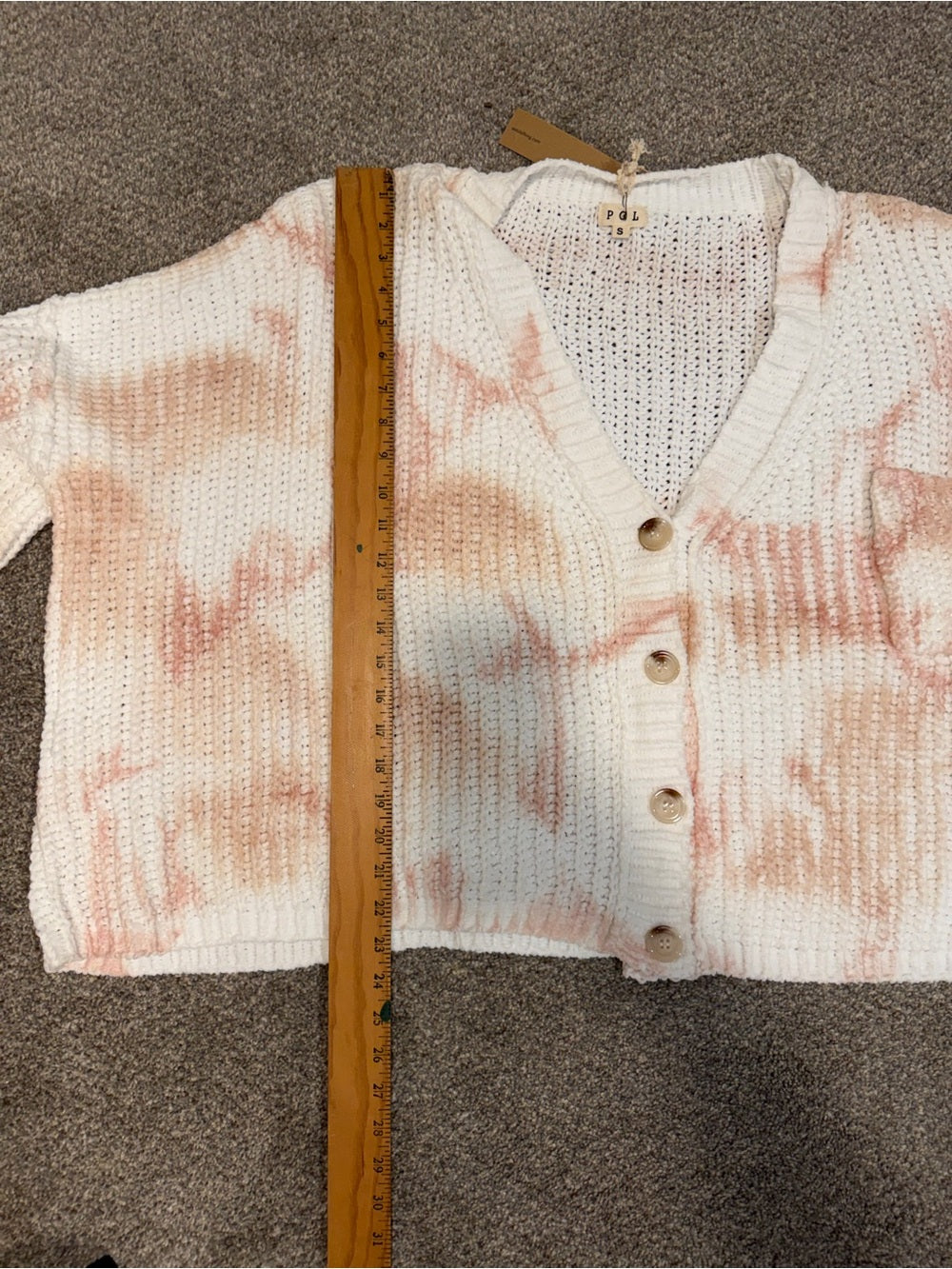 POL Women’s Pink Cream Tie Dye Chunky Knit Button Cardigan NWT S