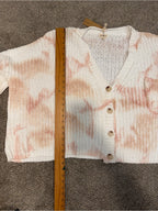 POL Women’s Pink Cream Tie Dye Chunky Knit Button Cardigan NWT S