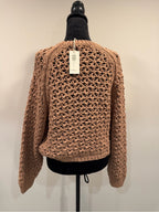 Z Supply Cassian Open Knit Crochet Sweater Brown NWT Size S