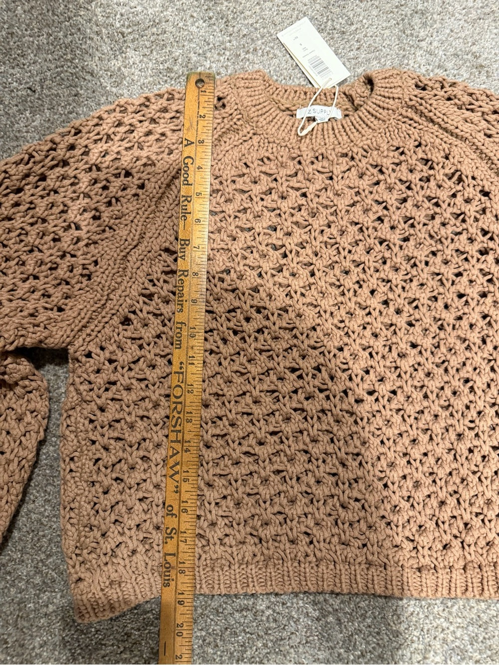 Z Supply Cassian Open Knit Crochet Sweater Brown NWT Size S
