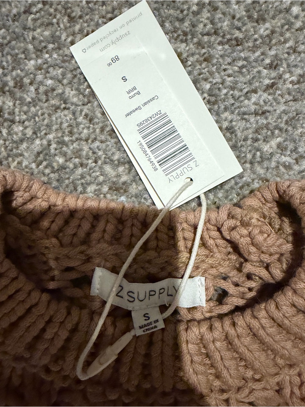 Z Supply Cassian Open Knit Crochet Sweater Brown NWT Size S