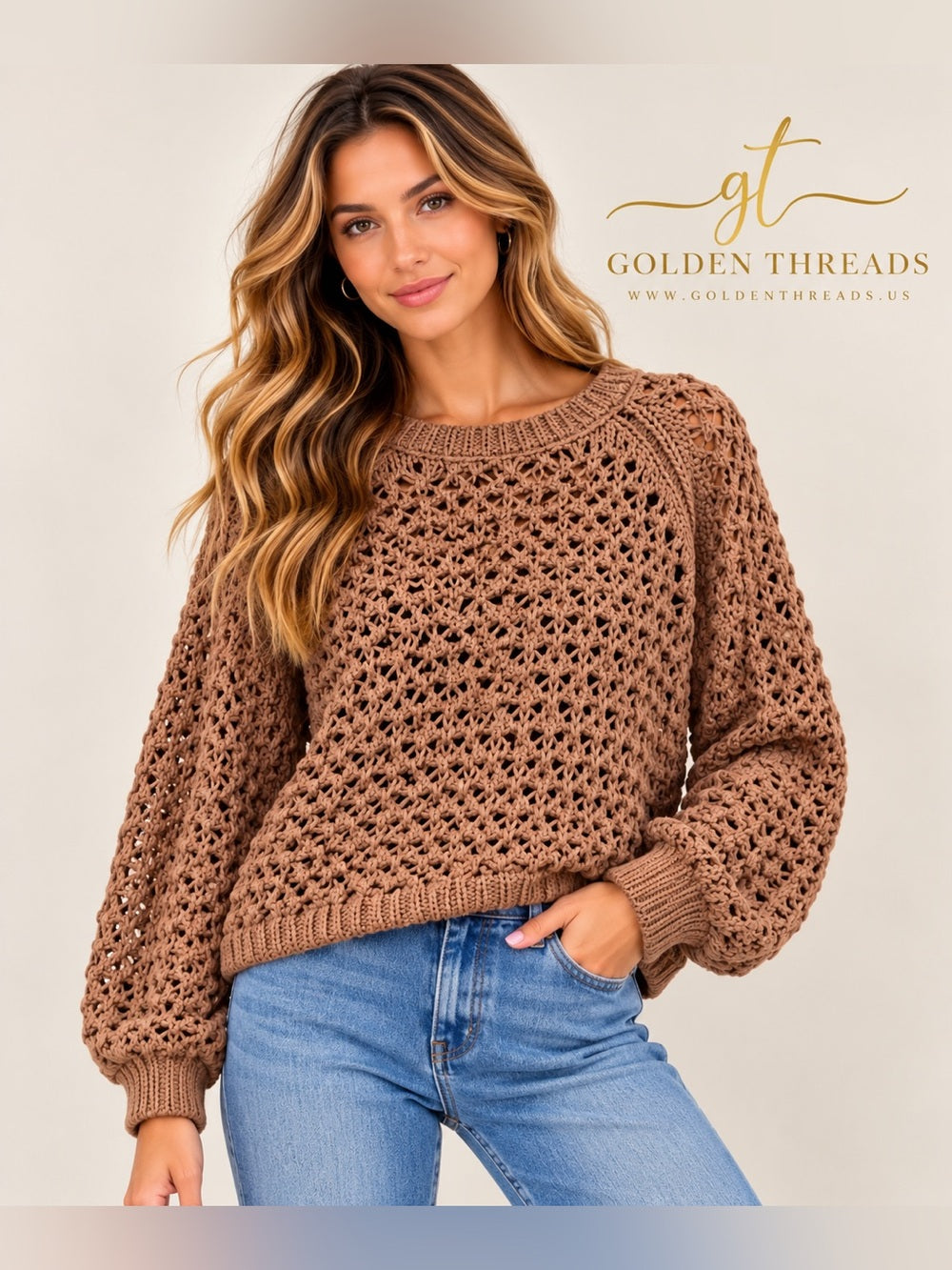 Z Supply Cassian Open Knit Crochet Sweater Brown NWT Size S