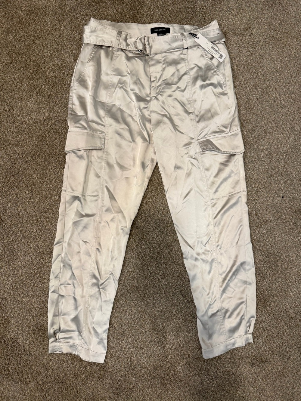 GT-0227 NWT Sanctuary Classy Cargo Satin Pants Silver Size 27