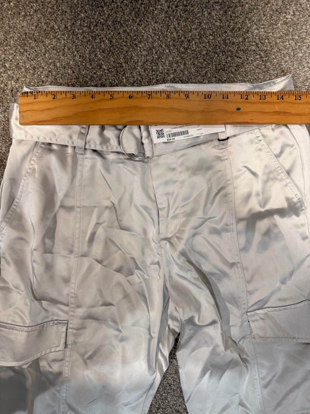 GT-0227 NWT Sanctuary Classy Cargo Satin Pants Silver Size 27