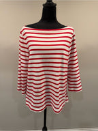 GT-0246 Kate Spade Broome Street Red White Striped Boatneck Knit Top Nautical