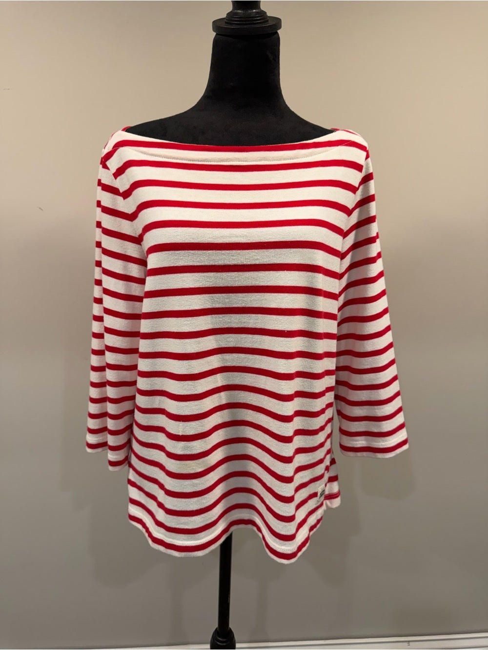 GT-0246 Kate Spade Broome Street Red White Striped Boatneck Knit Top Nautical