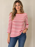 GT-0246 Kate Spade Broome Street Red White Striped Boatneck Knit Top Nautical