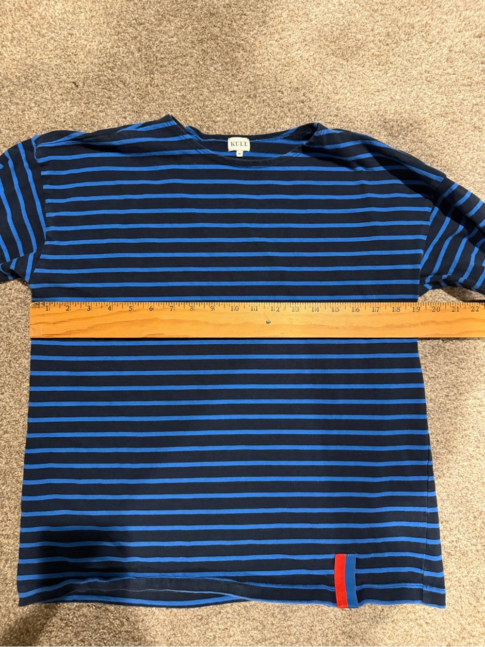 GT-0247 KULE Navy Blue Striped Breton Cotton Tee M Made in USA Nautical