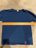 GT-0247 KULE Navy Blue Striped Breton Cotton Tee M Made in USA Nautical