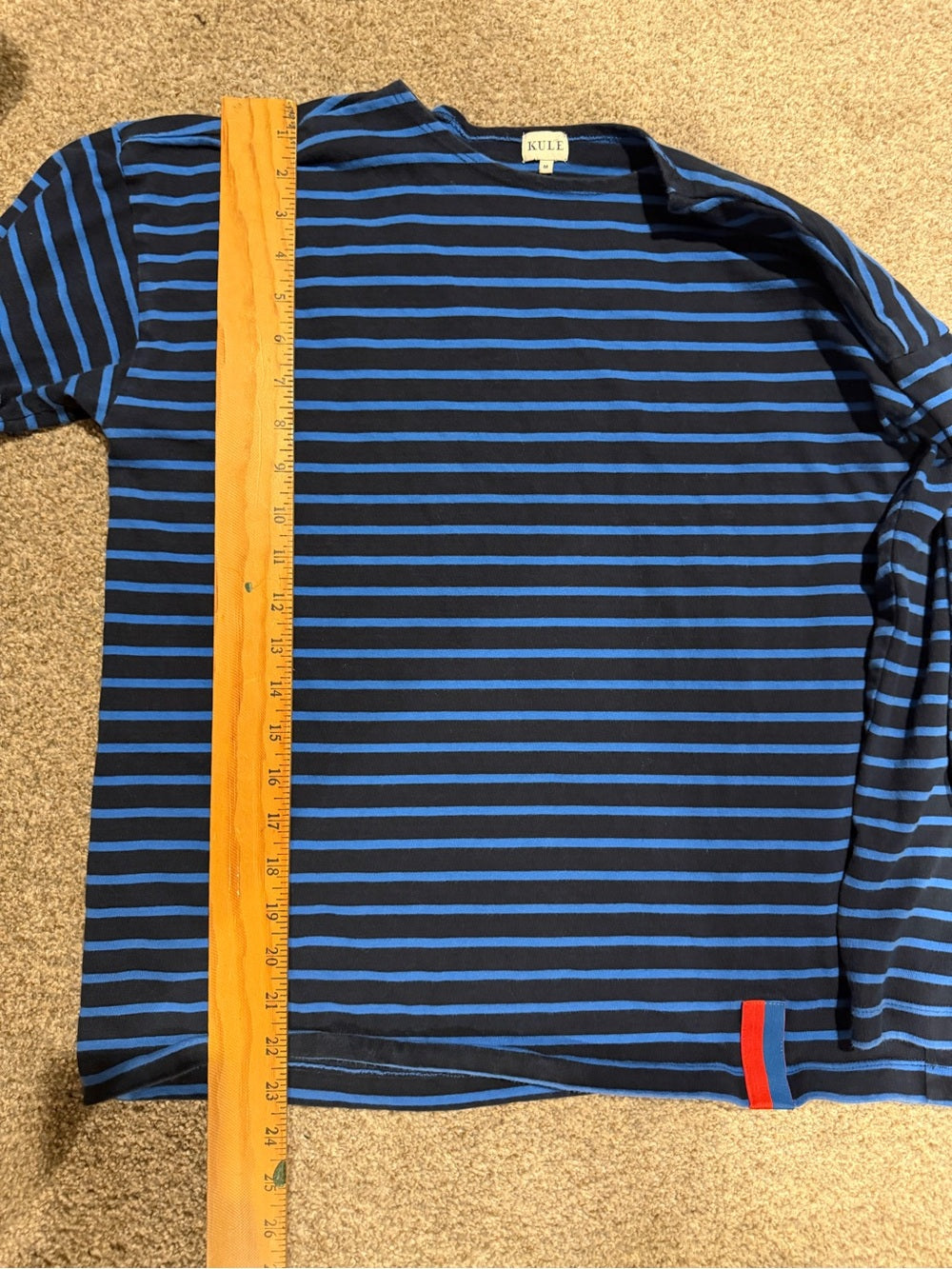 GT-0247 KULE Navy Blue Striped Breton Cotton Tee M Made in USA Nautical