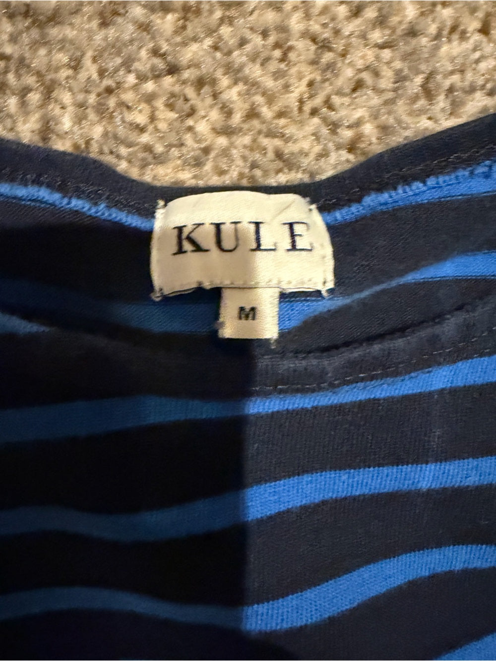 GT-0247 KULE Navy Blue Striped Breton Cotton Tee M Made in USA Nautical