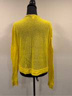 GT-0245 Fossil Yellow Sheer Knit Button Front Cardigan Sweater L Pockets