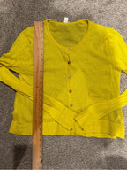 GT-0245 Fossil Yellow Sheer Knit Button Front Cardigan Sweater L Pockets