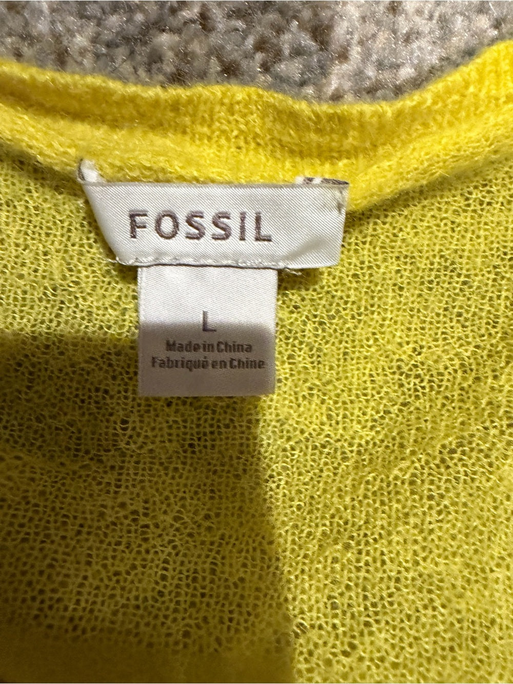 GT-0245 Fossil Yellow Sheer Knit Button Front Cardigan Sweater L Pockets