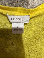 GT-0245 Fossil Yellow Sheer Knit Button Front Cardigan Sweater L Pockets