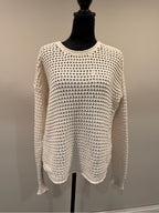 GT-0248 Madewell Ivory Crochet Open Knit Cotton Sweater M Coastal Boho