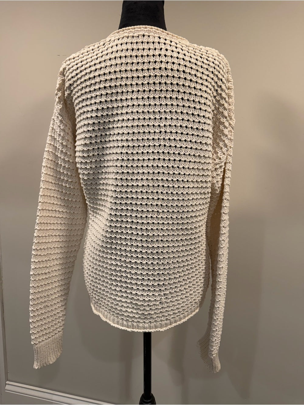 GT-0248 Madewell Ivory Crochet Open Knit Cotton Sweater M Coastal Boho