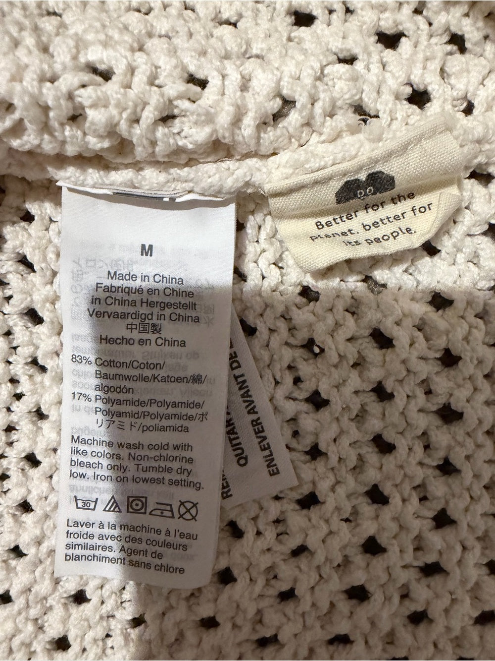 GT-0248 Madewell Ivory Crochet Open Knit Cotton Sweater M Coastal Boho
